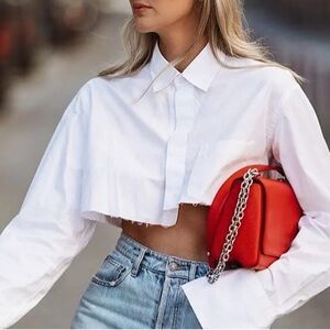 White Cropped Button-Up Shirt